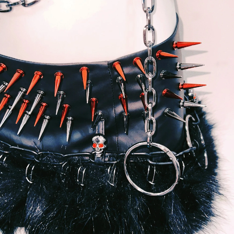 Unleash Your Inner Rebel: Spiked Skull & Chain Harness Top - Gothic Rave Festival Bralette for Halloween