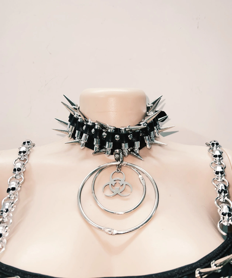 Ultimate Spiked Gothic Punk Corset Top & Pleated Mini Skirt Set - Halloween & Party Ready!