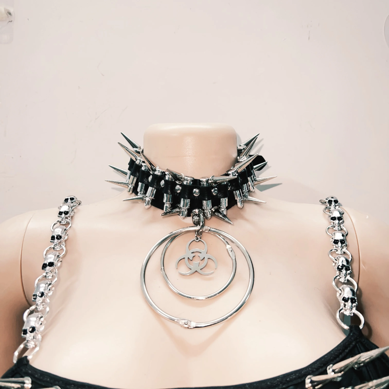 Ultimate Spiked Gothic Punk Corset Top & Pleated Mini Skirt Set - Halloween & Party Ready!