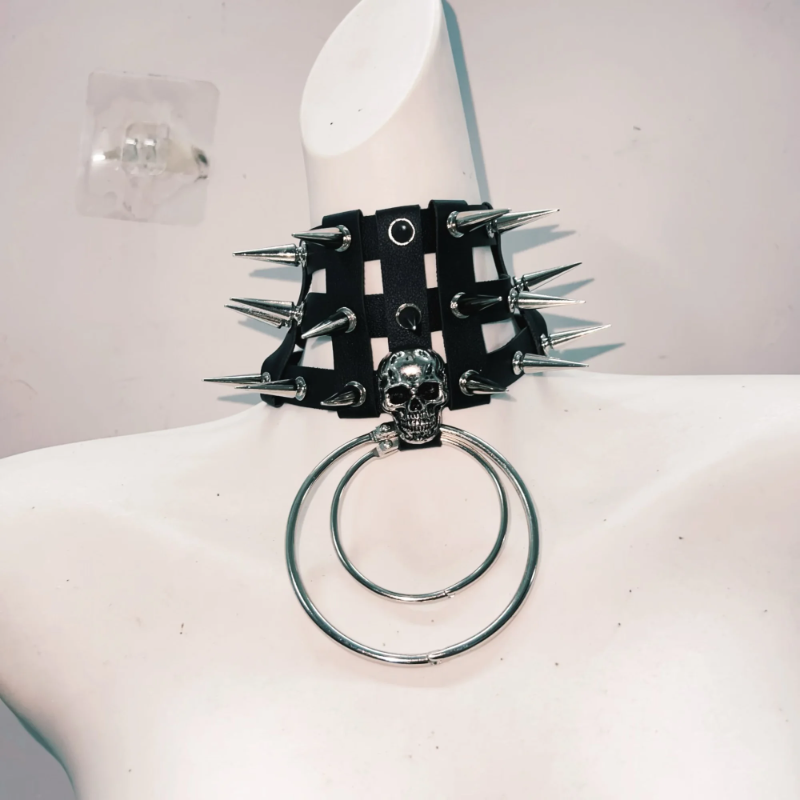 Fierce Goth Punk Spiked Skull Crop Top & Chain Skirt Set - Halloween | Club | Festival