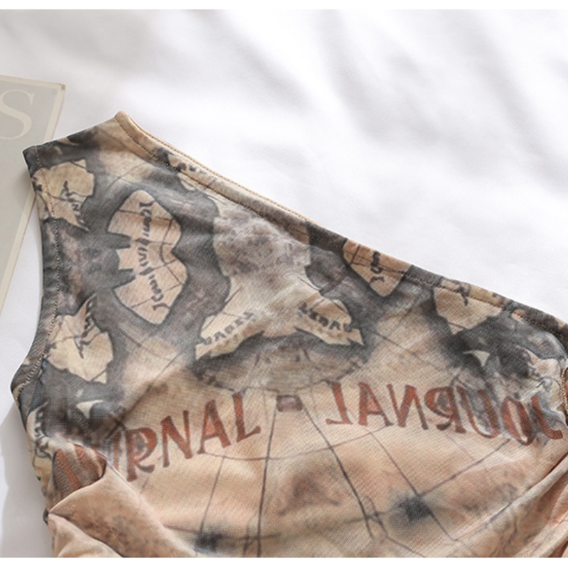 Edgy Journal Print One-Shoulder Crop Top - Your Fall Fashion Statement
