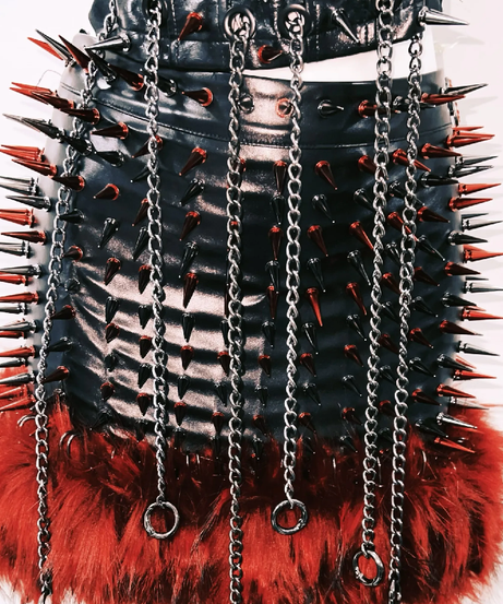 Gothic Glamour: Spiked Red Feather & Chain Corset Top - Your Ultimate Halloween & Concert Statement