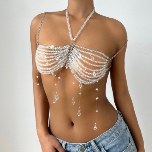 Dazzling Crystal Halter Body Chain Bralette | Ultimate Holiday Glam & Festival Statement
