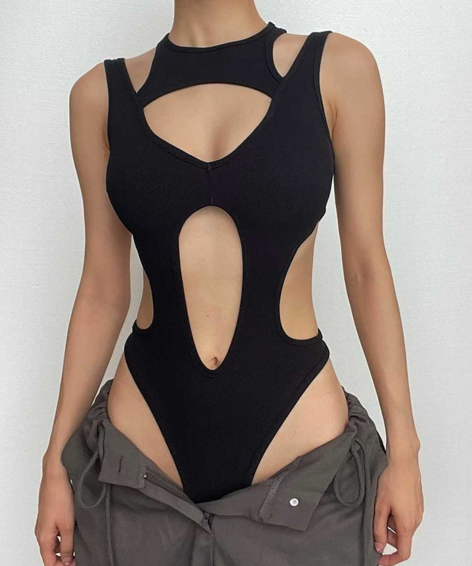 Edgy Chic Ribbed Cut-Out Bodysuit - Your Fall Statement Piece