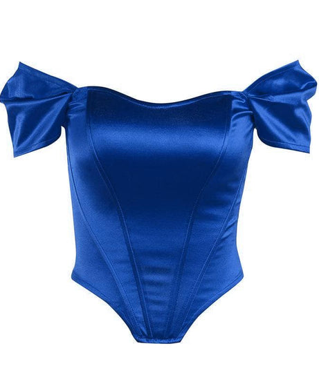 Radiant Royal Blue Satin Off-Shoulder Corset Top - Your Chic Fall & Holiday Statement