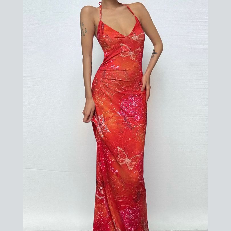 Vibrant Butterfly Halter Maxi Dress – Your Dazzling Getaway & Resort Evening Staple