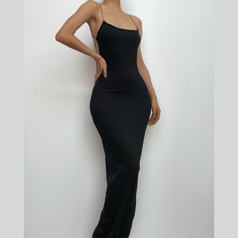 Timeless Black Criss-Cross Backless Maxi Dress | Holiday Party & Evening Glamour
