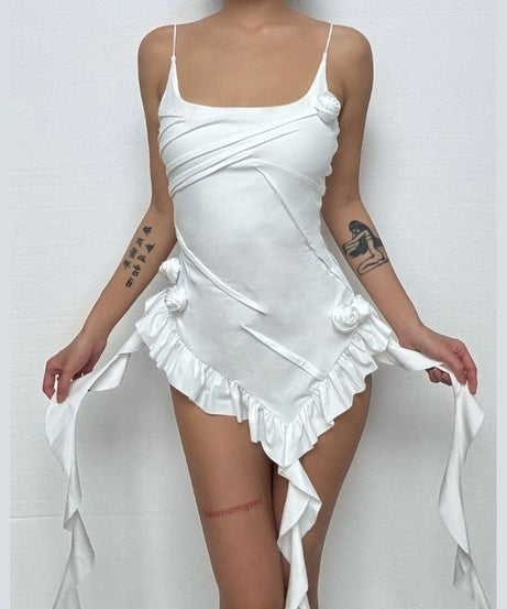 Daring White Rose Ruffle Cami: Your Chic Fall Party & Date Night Statement Top