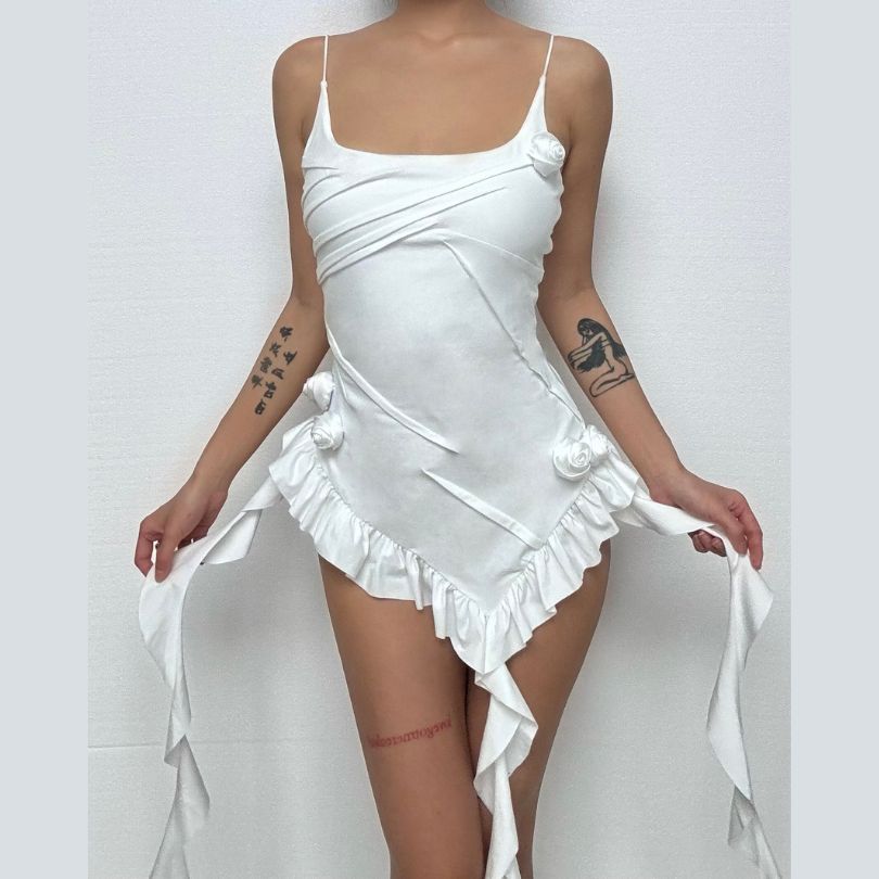 Daring White Rose Ruffle Cami: Your Chic Fall Party & Date Night Statement Top