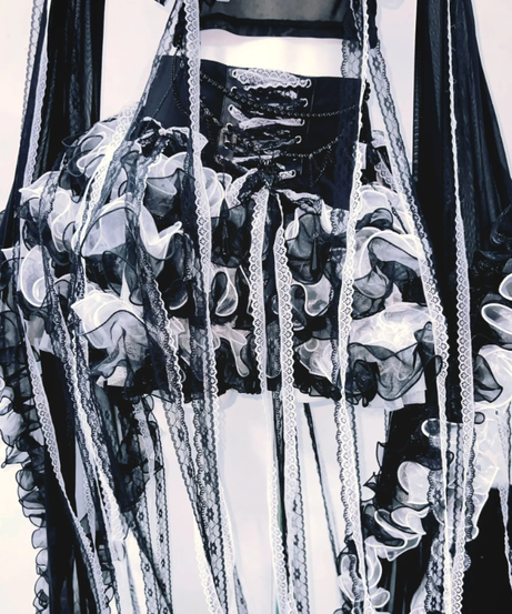 Bewitching Black Ruffle Off-Shoulder Mesh Top | Fall Gothic Glam & Lace-Up Detail