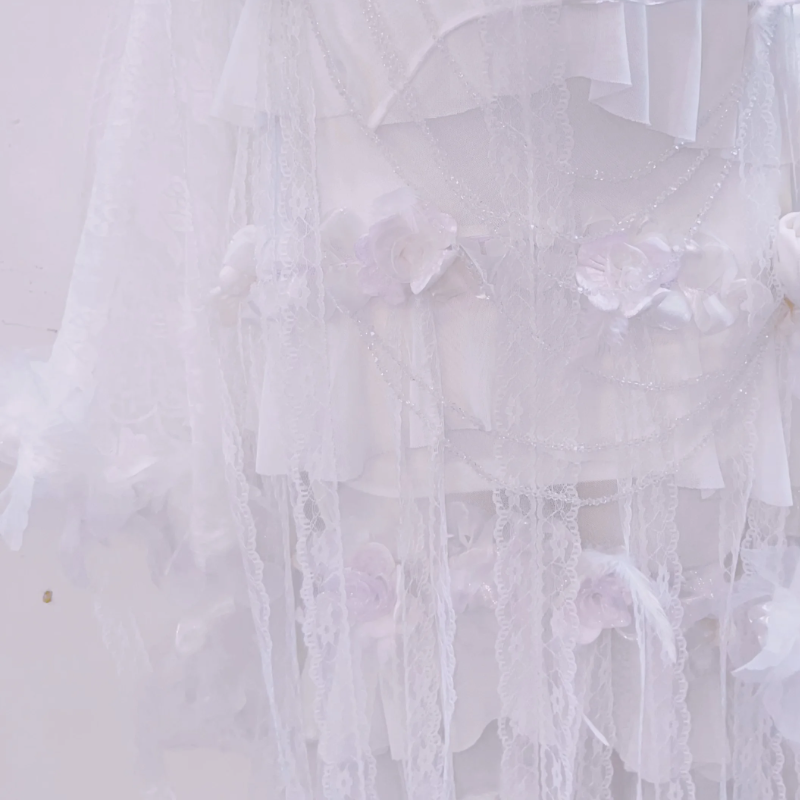 Ethereal Floral Applique Sheer Maxi Gown – Dreamy Bridal, Enchanted Fall Gala & Unique Halloween Costume