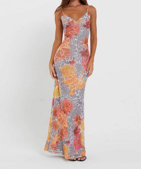 Vibrant Blue Floral & Leopard Print Maxi Dress - Your Chic Fall Getaway Essential