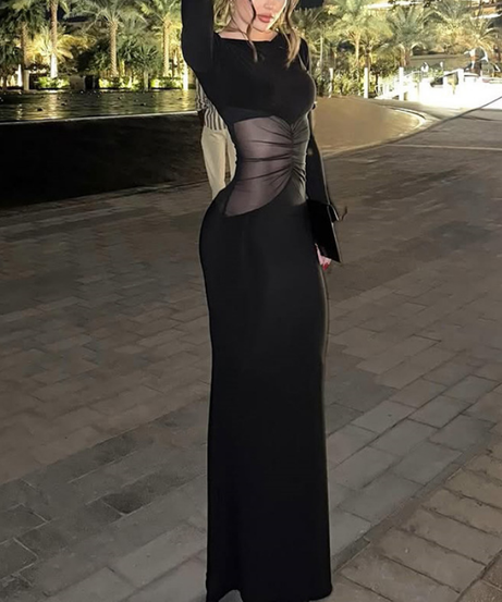 The Enchanting Black Ruched Mesh Maxi Dress - Your Fall & Holiday Event Staple