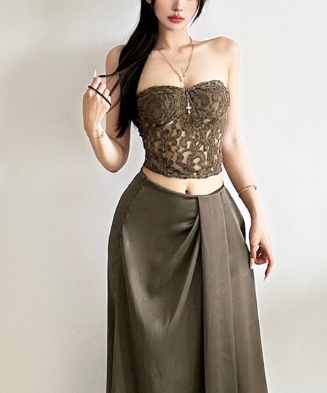 Chic Olive Green Lace Bustier Crop Top – Autumn Evening & Holiday Ready