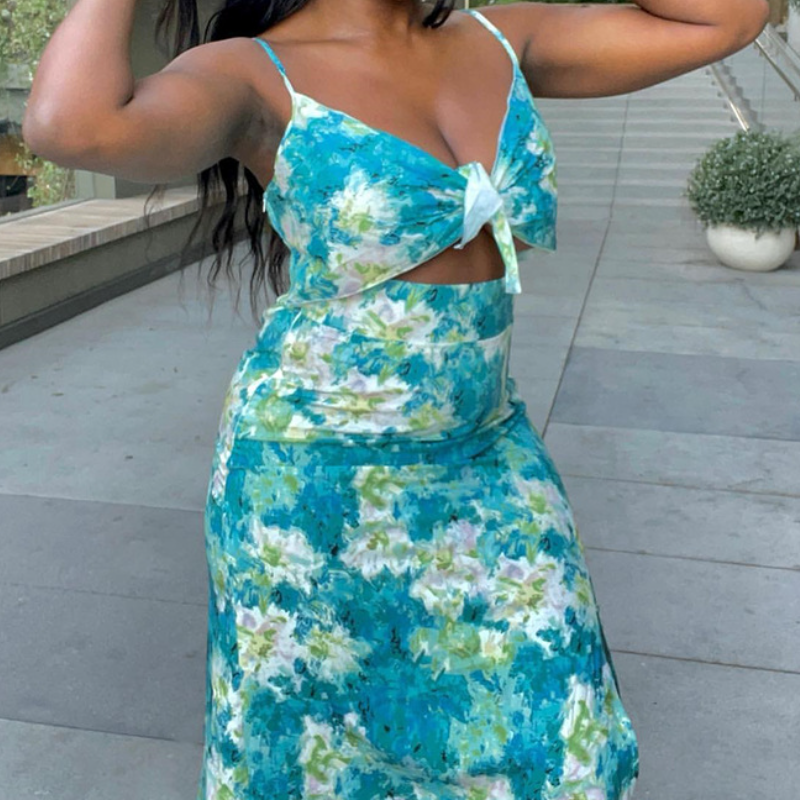 Vibrant Getaway Tie-Front Cut-Out Midi Dress - Your Sunny Escape Essential