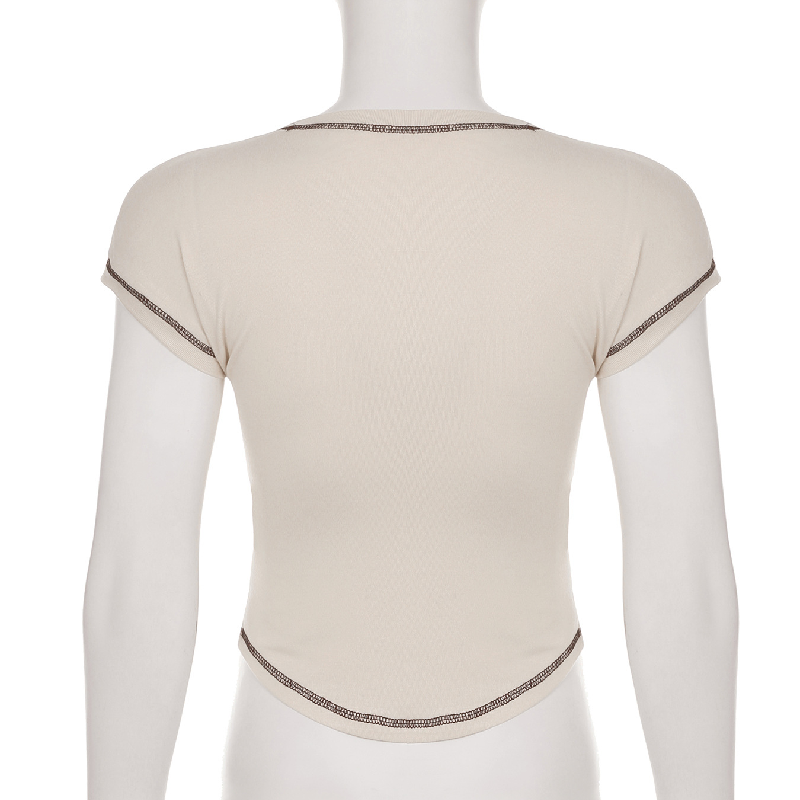 Y2K Vintage Winged Heart Graphic Tee - Contrast Stitch Fall Crop Top for Women