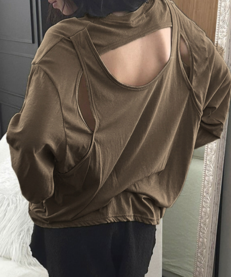 Fall Chic Cut-Out Back Long Sleeve Top - Open Shoulder & Back Style