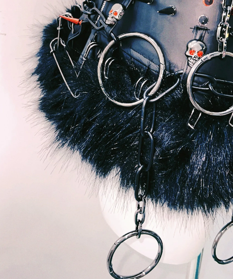 Unleash Your Inner Rebel: Spiked Skull & Chain Harness Top - Gothic Rave Festival Bralette for Halloween