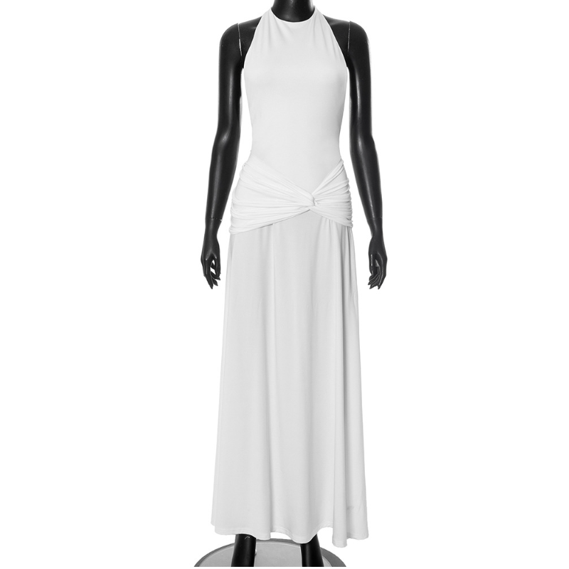Elegant White Halter Twist-Front Maxi Dress - Resort Getaway & Holiday Soirée Chic