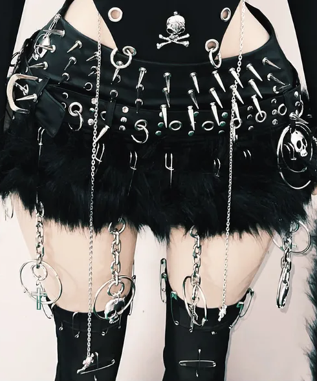 Women's Edgy Gothic Bodysuit: Skull, Chains & Safety Pin Cut-Outs | Halloween & Fall Concert Ready