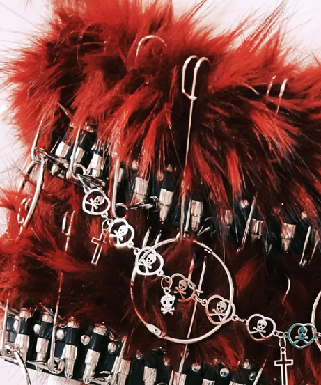 Fierce Faux Fur & Skull 'Dusk' Two-Piece Set: Edgy Halloween & Rave Ready for Women