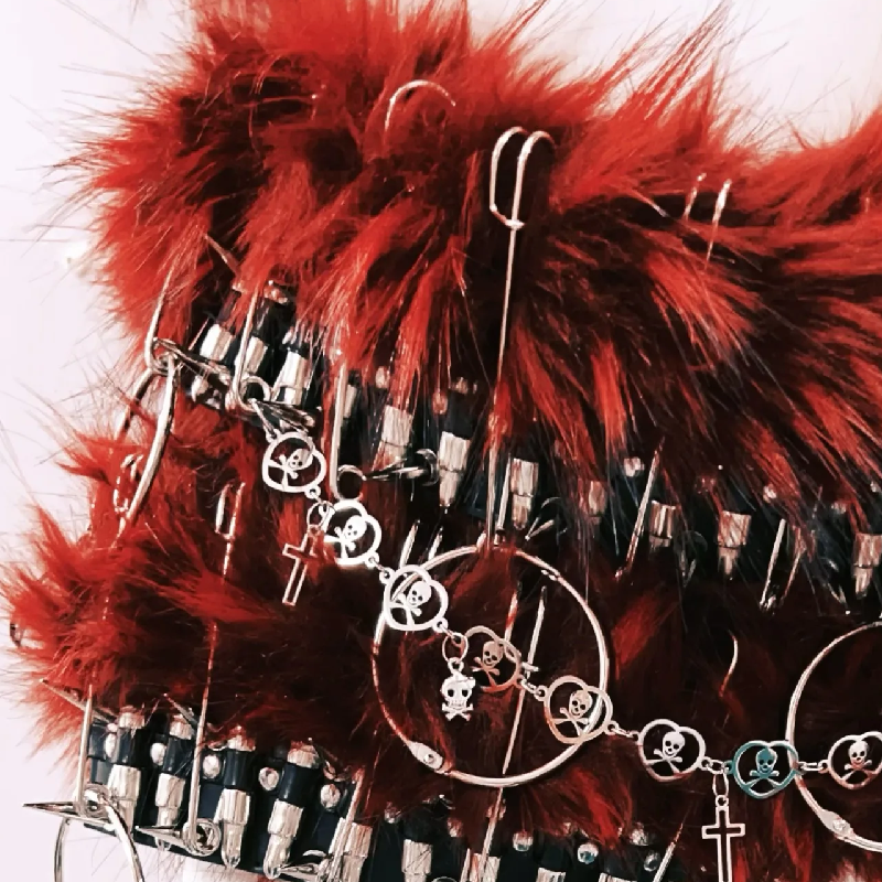 Fierce Faux Fur & Skull 'Dusk' Two-Piece Set: Edgy Halloween & Rave Ready for Women