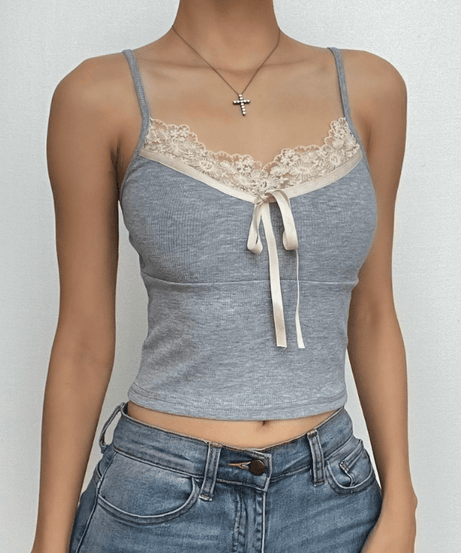 Effortless Y2K Ribbed Lace Cami Top - Fall's Must-Have Layering Piece