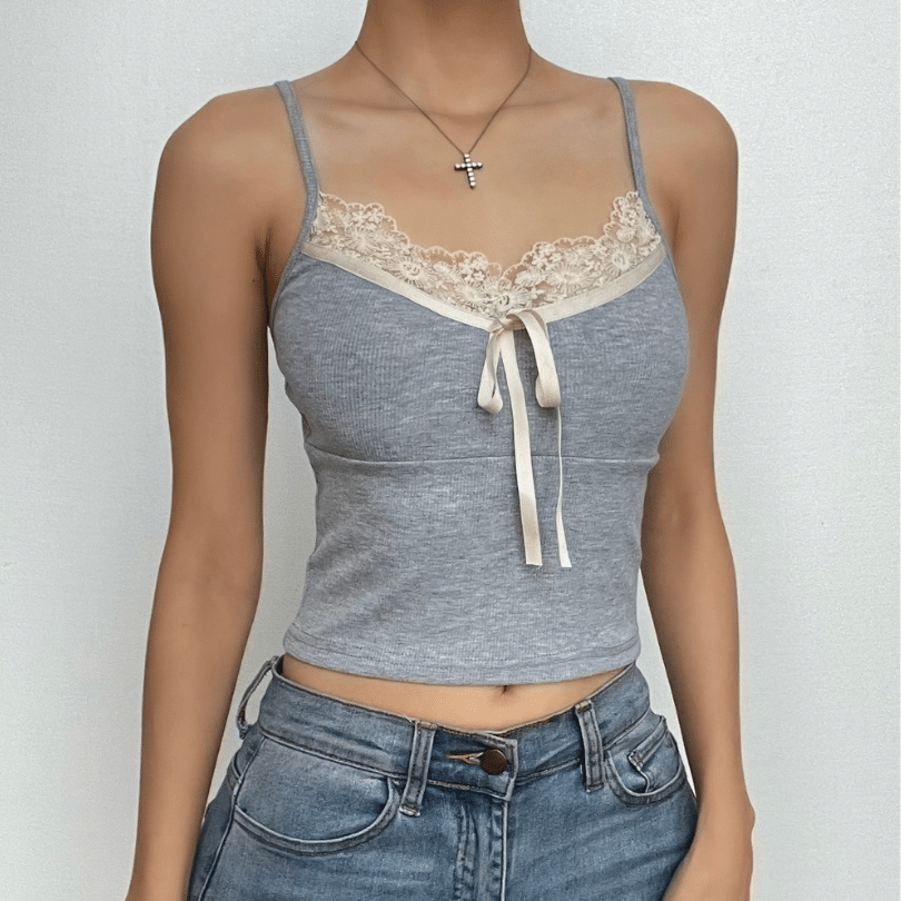 Effortless Y2K Ribbed Lace Cami Top - Fall's Must-Have Layering Piece