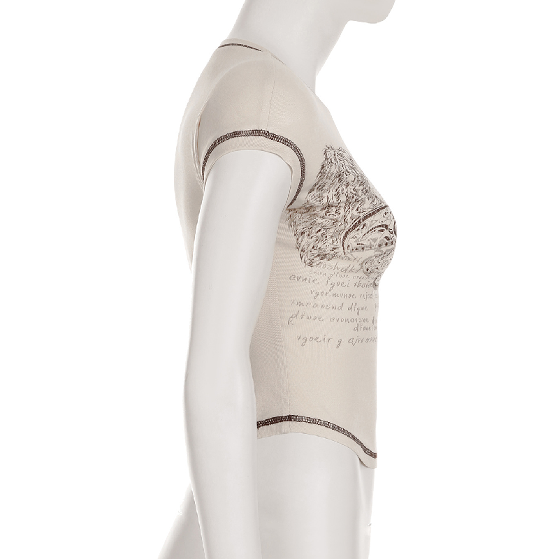 Y2K Vintage Winged Heart Graphic Tee - Contrast Stitch Fall Crop Top for Women