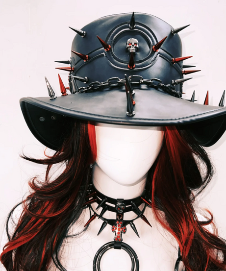 Fierce Spiked Skull Goth Witch Hat with Chains | Ultimate Halloween & Alt-Fashion