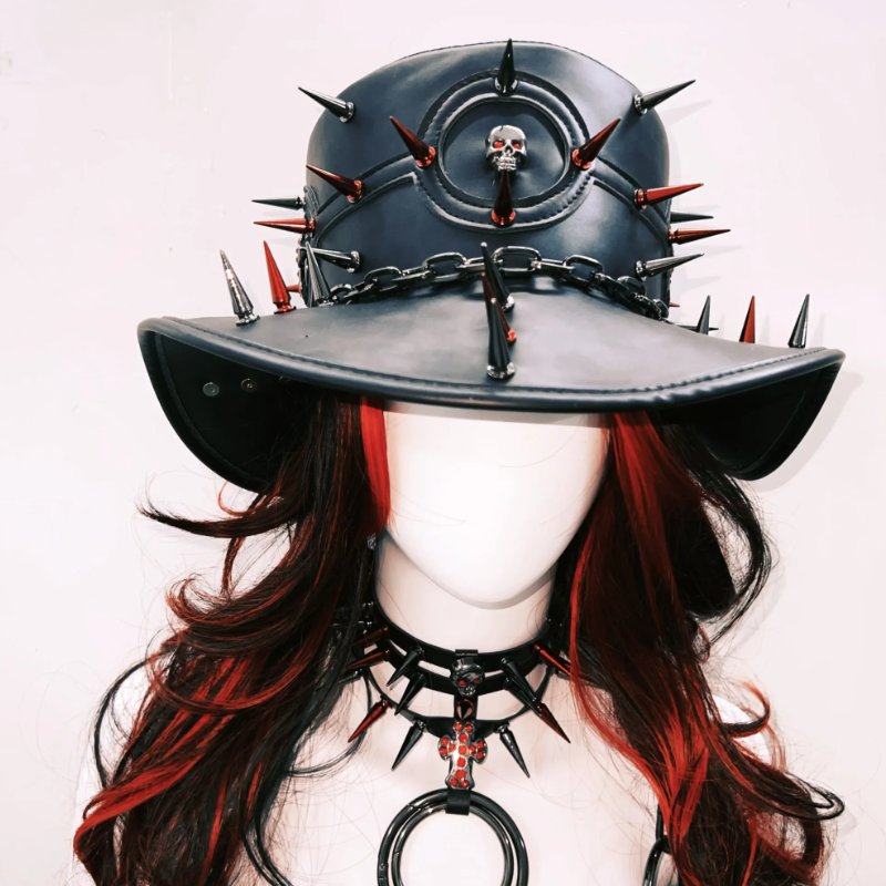 Fierce Spiked Skull Goth Witch Hat with Chains | Ultimate Halloween & Alt-Fashion