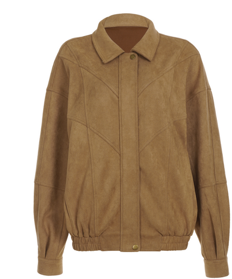 Women's Effortless Faux Suede Fall Bomber Jacket - Chic Tan Outerwear