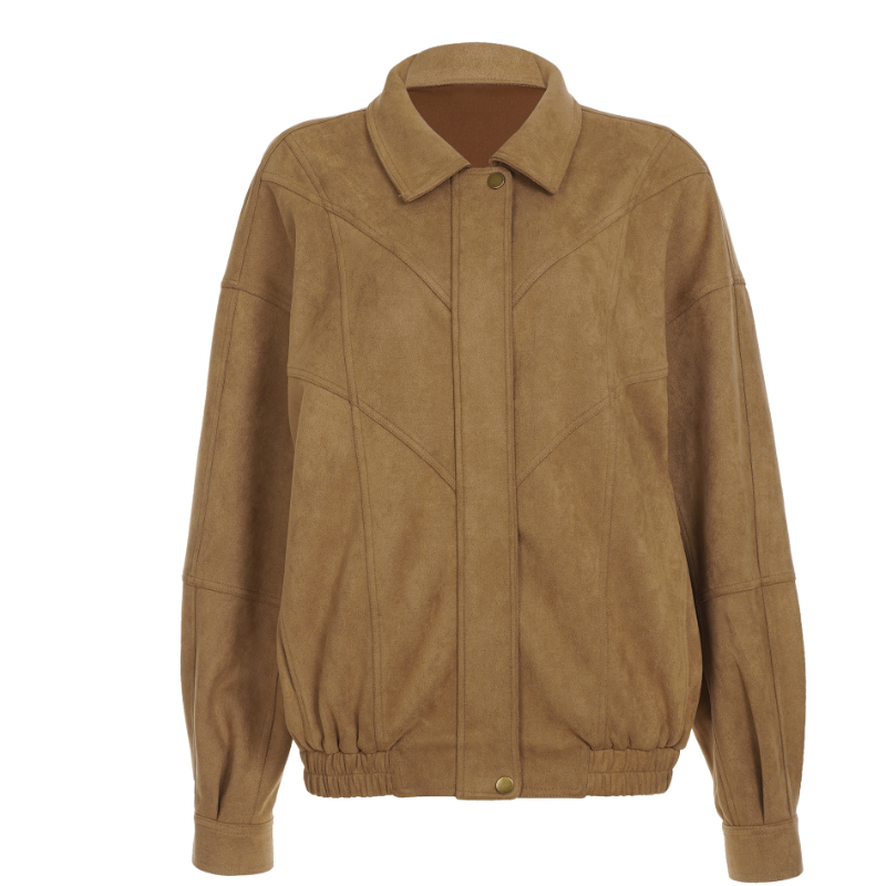 Women's Effortless Faux Suede Fall Bomber Jacket - Chic Tan Outerwear
