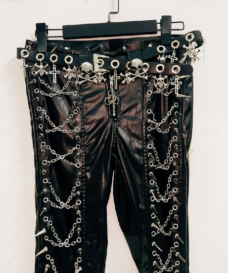 Women's Rebel Chain & Spike Faux Leather Pants - Edgy Goth Clubwear for Spooky Season