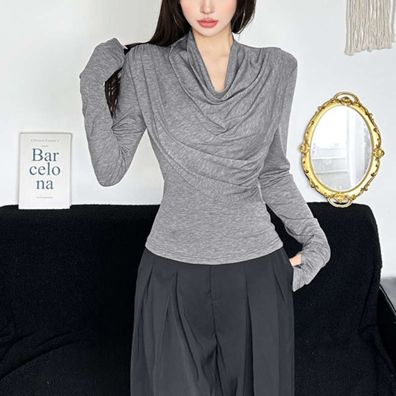 Chic Draped Cowl Neck Long Sleeve Top - Effortless Fall & Holiday Style