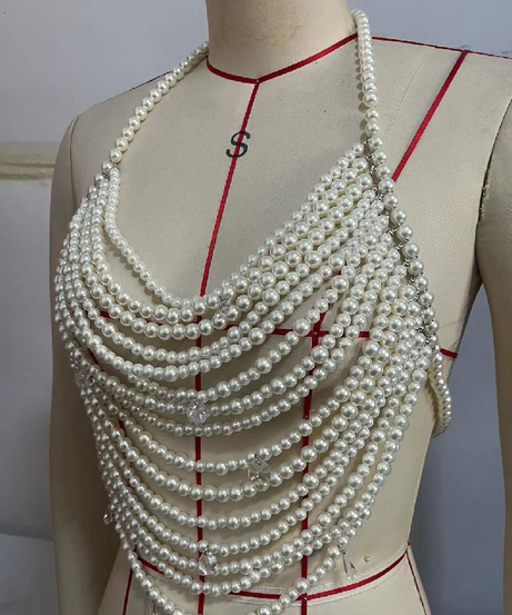 Glamorous Dripping Pearl Halter Top | Backless Holiday Statement Bralette