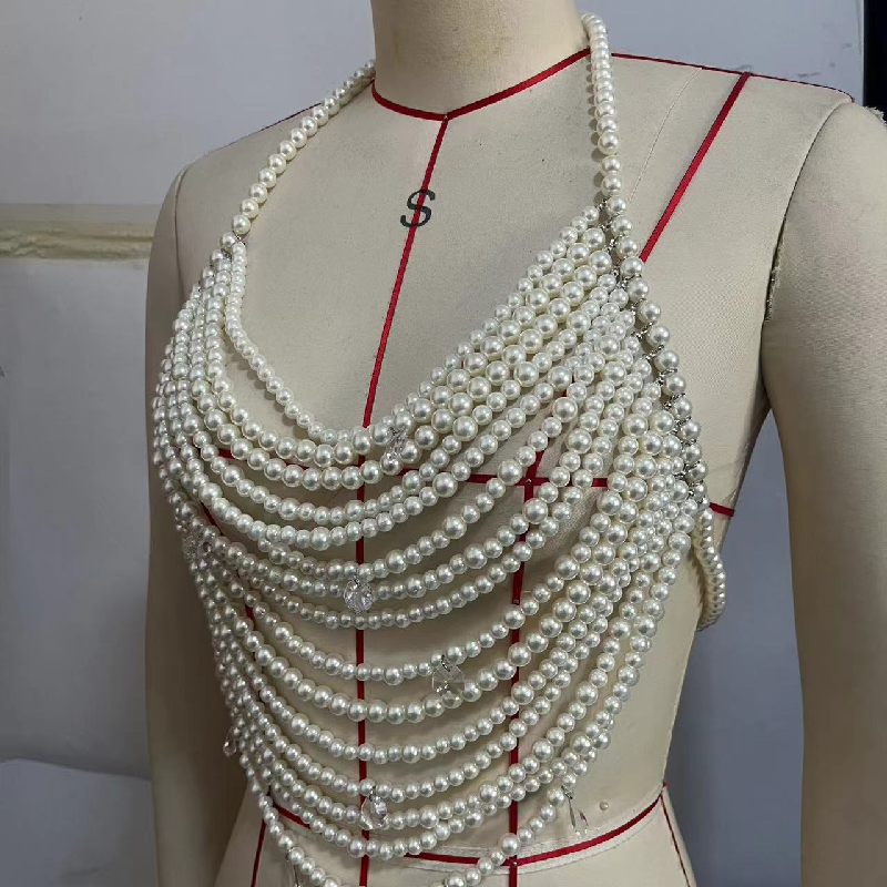 Glamorous Dripping Pearl Halter Top | Backless Holiday Statement Bralette