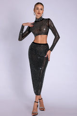 Nasiha Mesh Rhinestone Set in Black