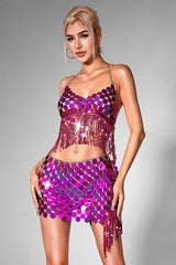 Daja Sequin Fringe Body Chain Suit