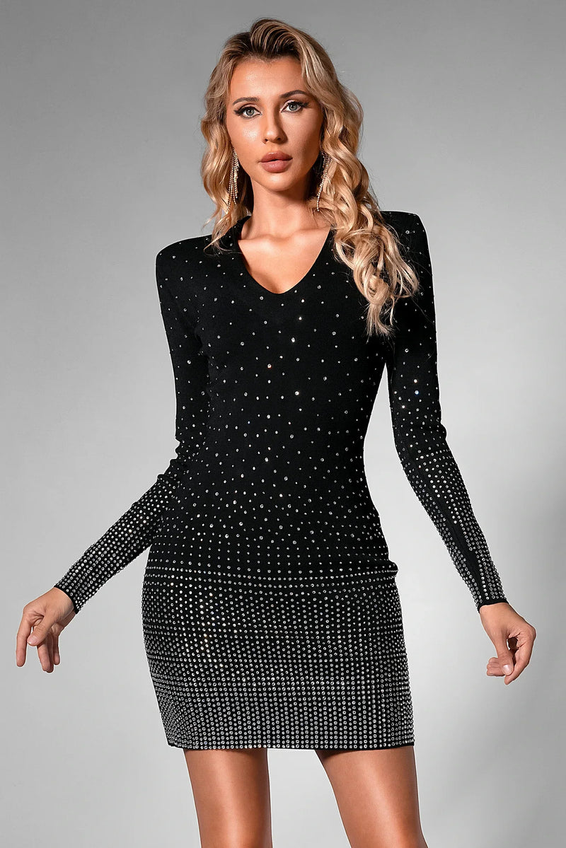 Daliah Sequin V-Neck Long Sleeve Dress