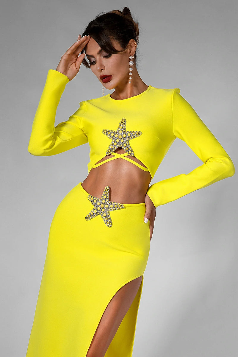 Daela Star Hight Slit 2 Piece Dress Set