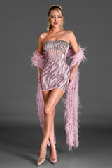 Siderou Strapless Diamond Sequin Dress With Shawl