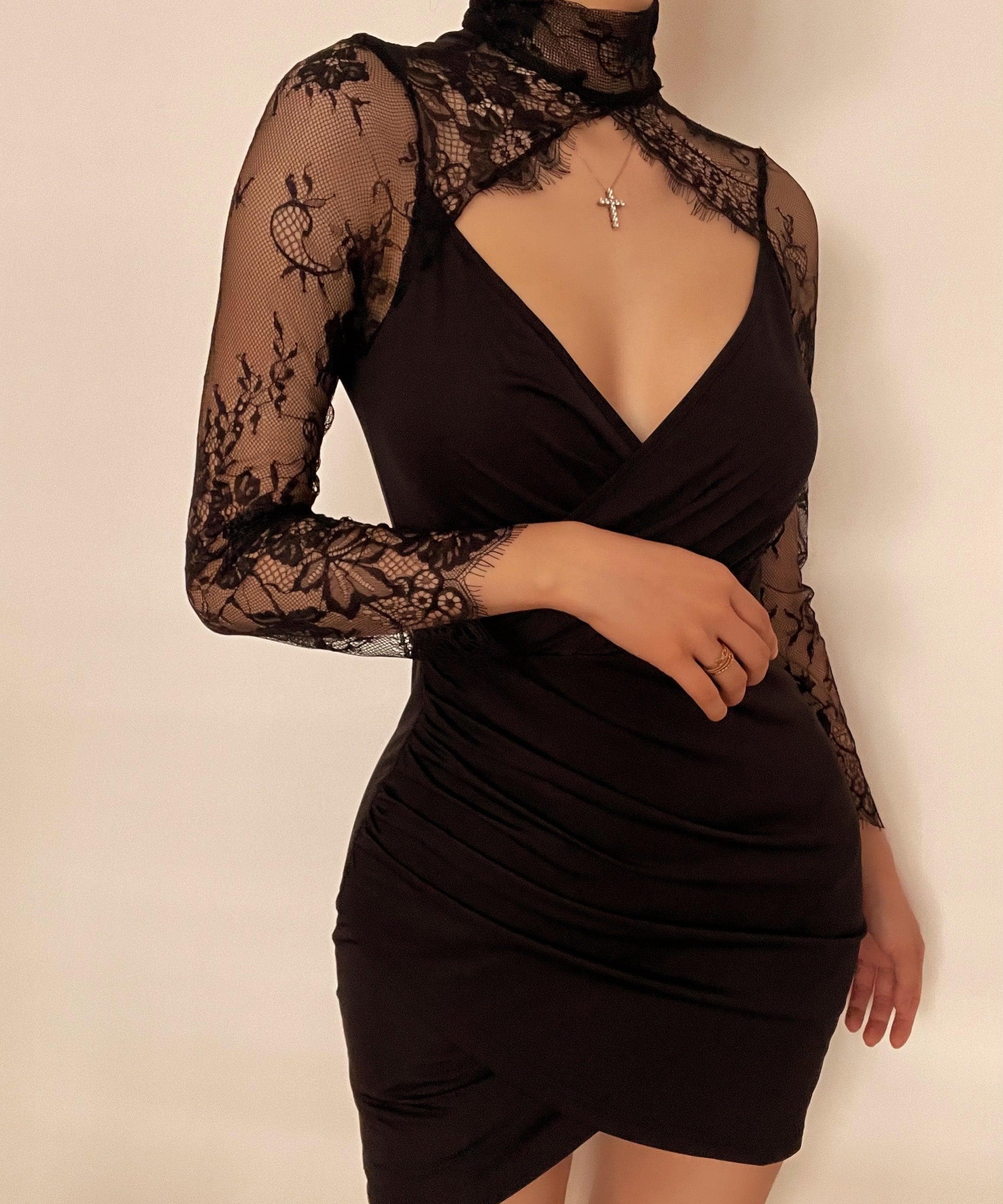The Sultry Black Lace Illusion Mini Dress - Your Essential for Fall & Holiday Nights
