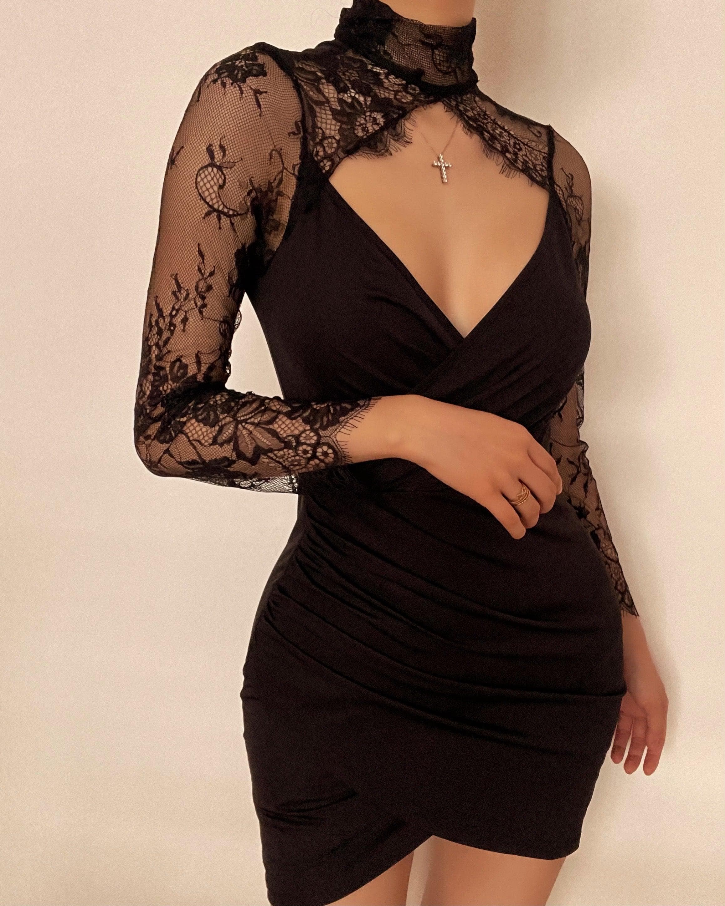 The Sultry Black Lace Illusion Mini Dress - Your Essential for Fall & Holiday Nights