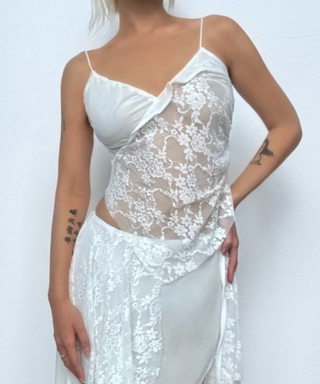Dreamy White Lace & Satin Cami Top - Sheer V-Neck, Ruched Detail for Fall & Holiday Glam