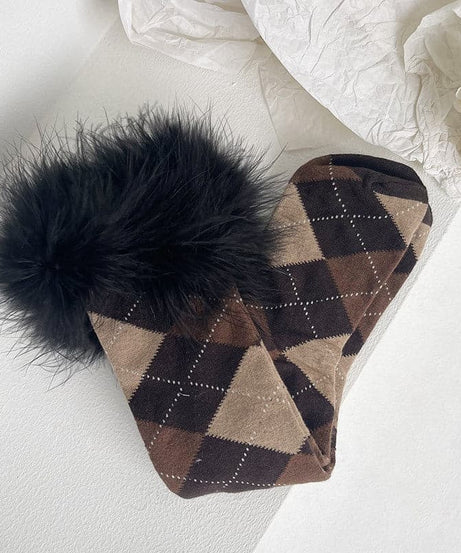 Cozy Chic Argyle Knee-High Socks with Faux Feather Trim | Fall & Holiday Style