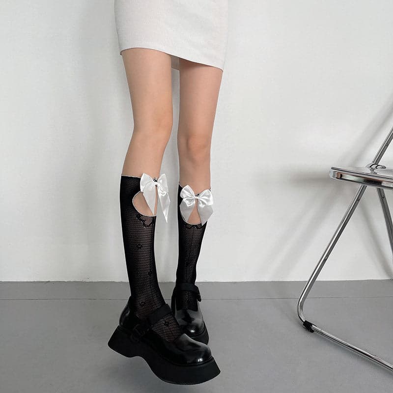 Autumn Delight: Coquette Bow Cutout Knee High Socks - Sweet & Stylish for Fall