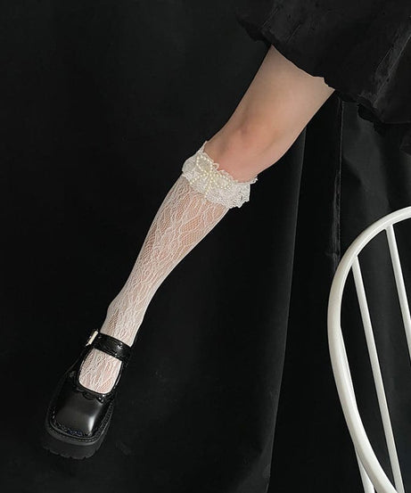 Enchanting Sheer Lace Bow Knee High Socks | Gothic Glam & Dark Academia Fall Fashion