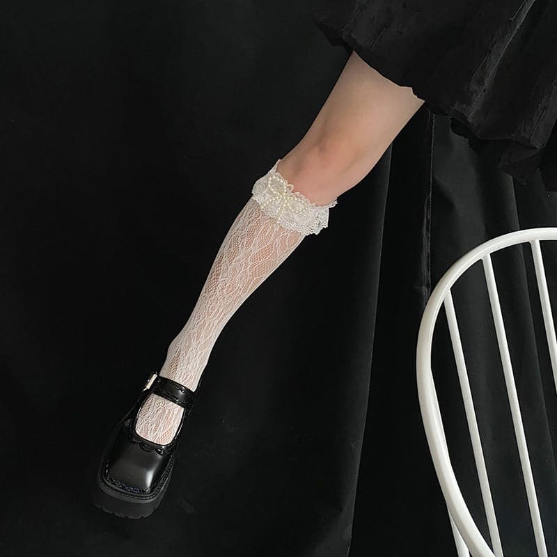 Enchanting Sheer Lace Bow Knee High Socks | Gothic Glam & Dark Academia Fall Fashion
