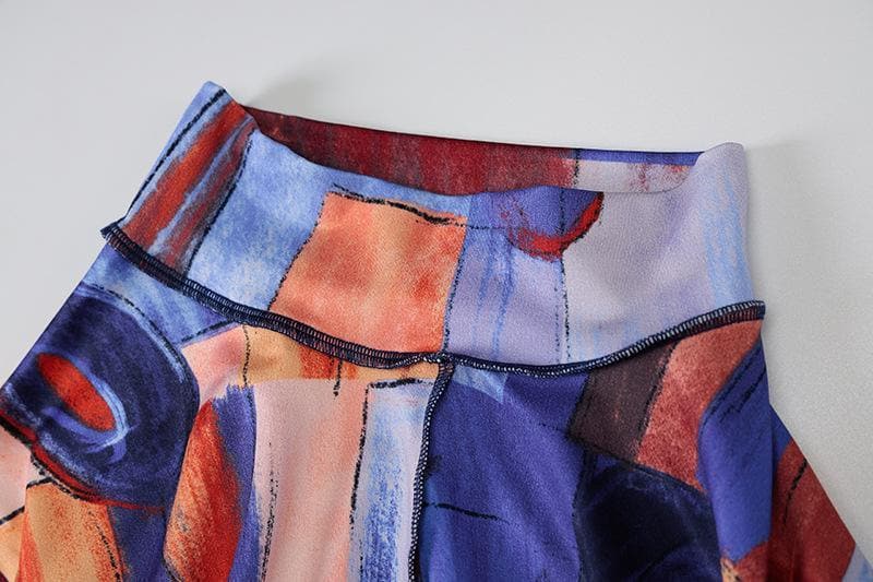 Art-Inspired Abstract Print High-Neck Bodycon Mini Dress - Fall & Party Ready